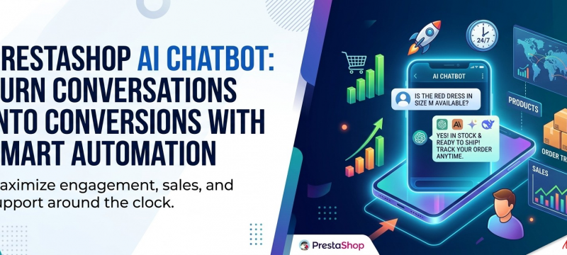 PrestaShop AI chatbot assisting customers with real-time responses on an eCommerce store