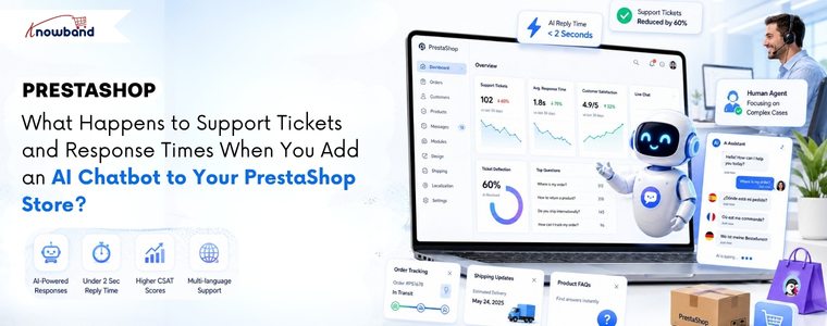 PrestaShop AI Chatbot reducing customer support tickets and improving response times with automated AI assistance.